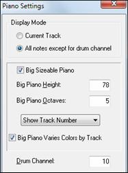 Piano Settings dialog